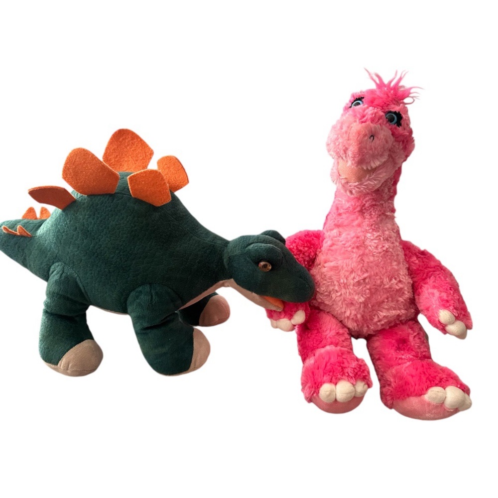 Build A Bear Dino Dinosaur Lot Of 2 Pink Apatosaurus Green Stegosaurus Plush